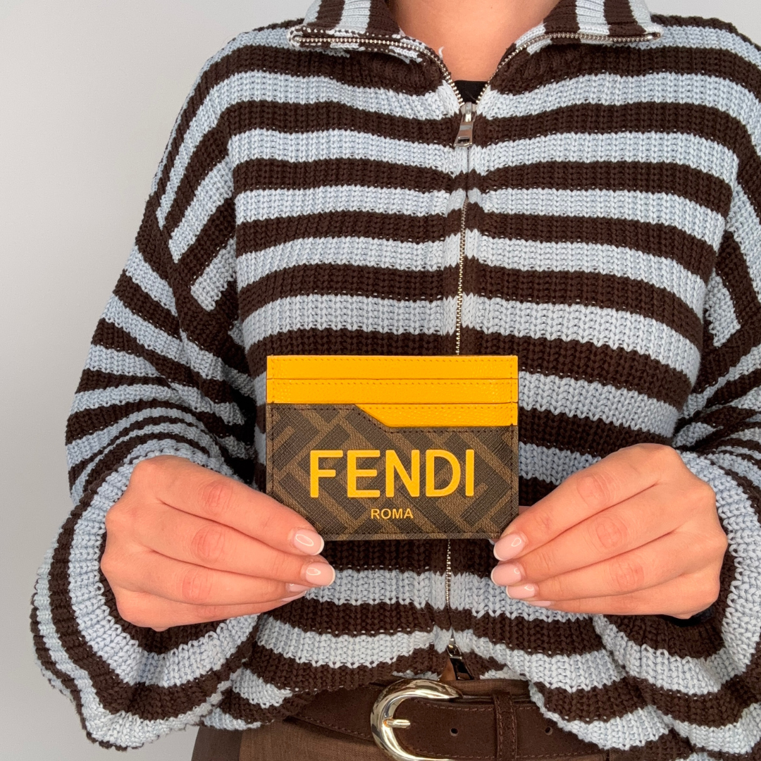 Fendi Zucca Card Holder In Yellow And Brown