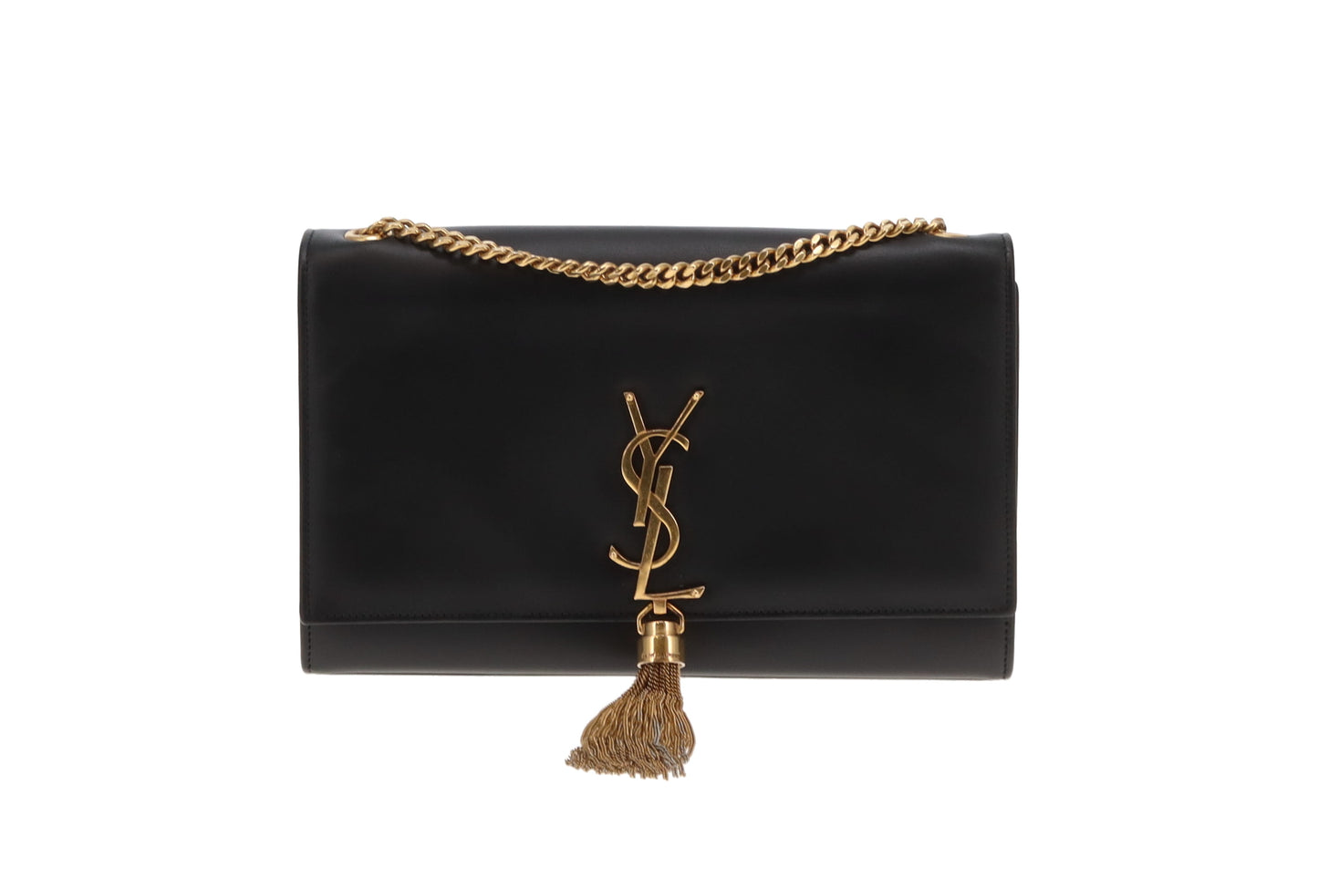 Saint Laurent Kate Tassel Chain Bag In Black Smooth Leather