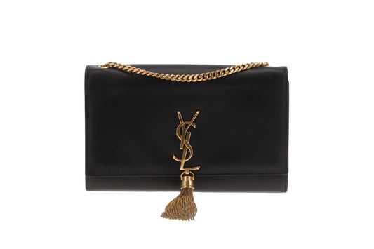 Saint Laurent Kate Tassel Chain Bag In Black Smooth Leather