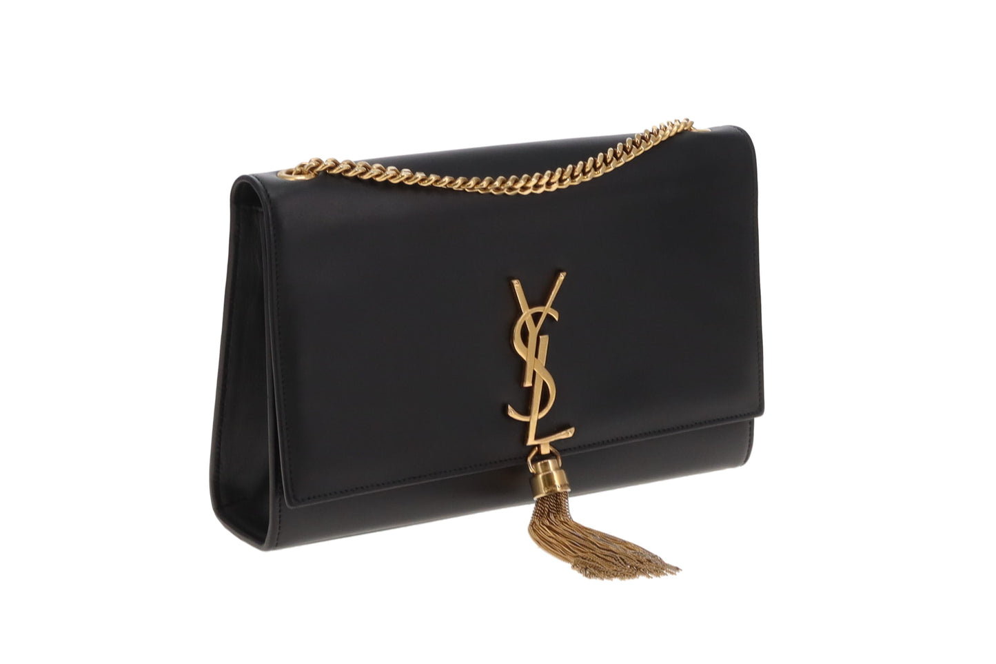 Saint Laurent Kate Tassel Chain Bag In Black Smooth Leather
