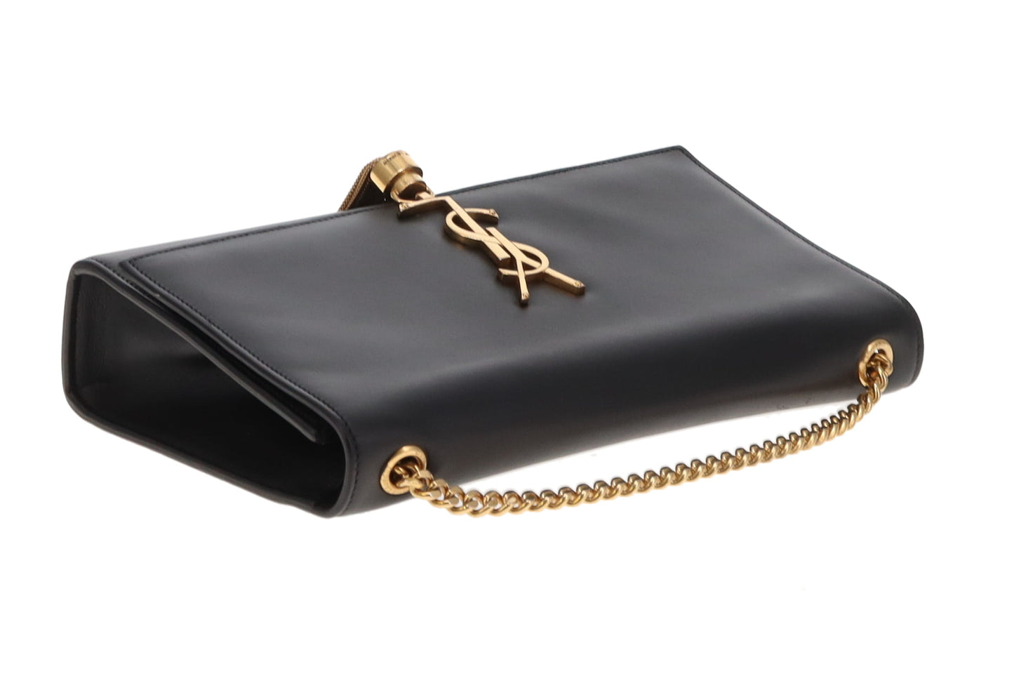 Saint Laurent Kate Tassel Chain Bag In Black Smooth Leather