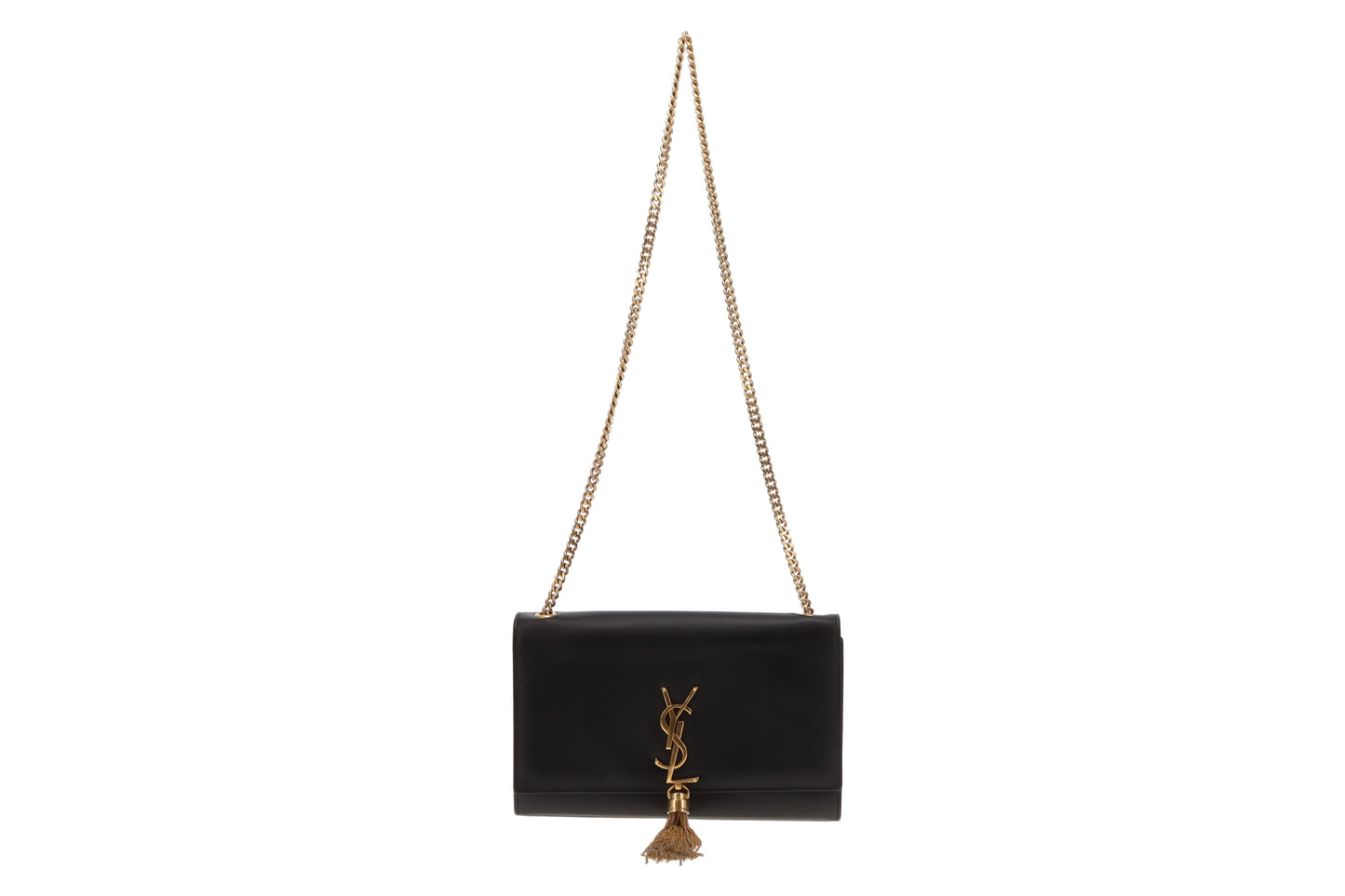 Saint Laurent Kate Tassel Chain Bag In Black Smooth Leather