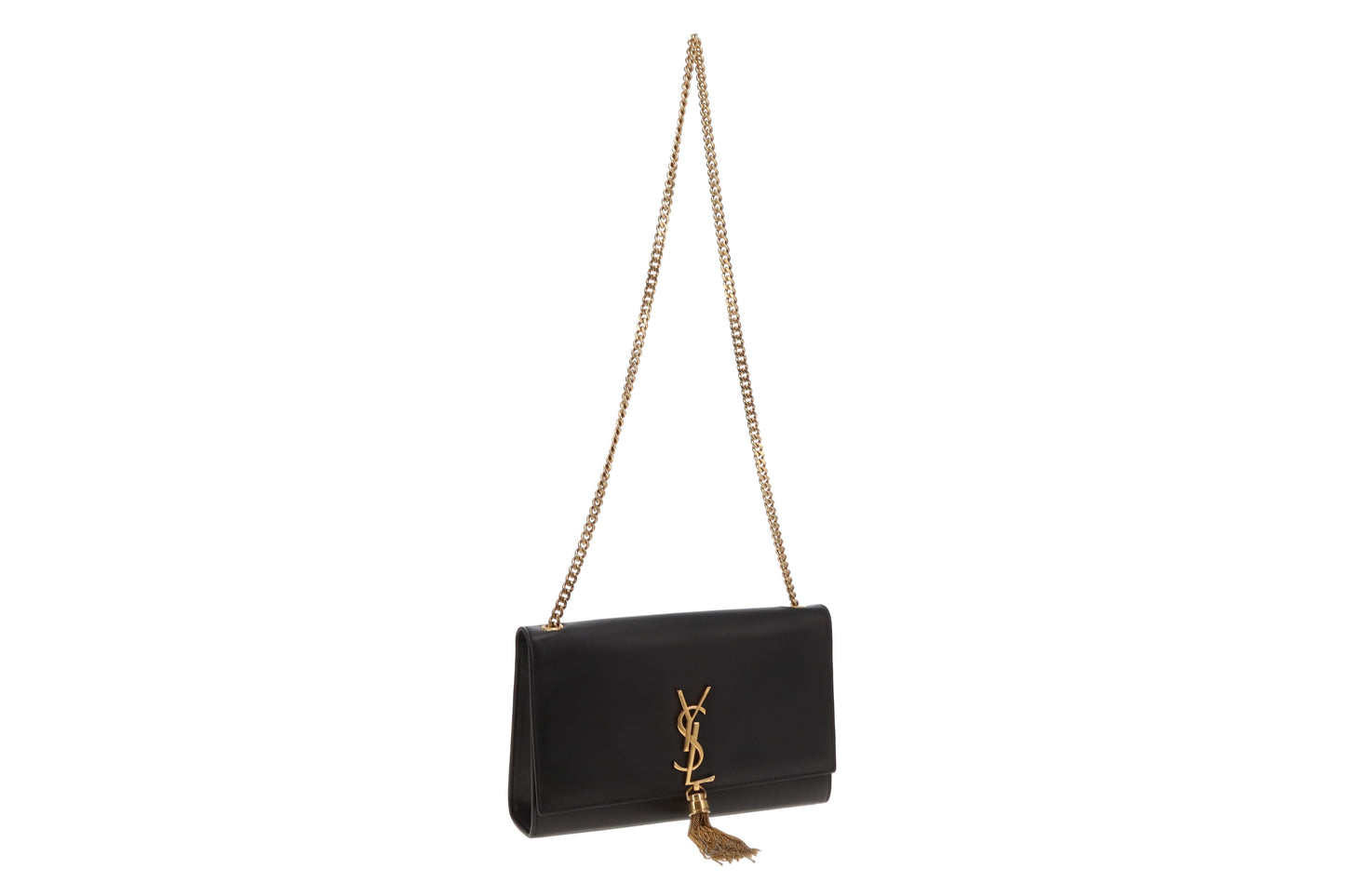 Saint Laurent Kate Tassel Chain Bag In Black Smooth Leather