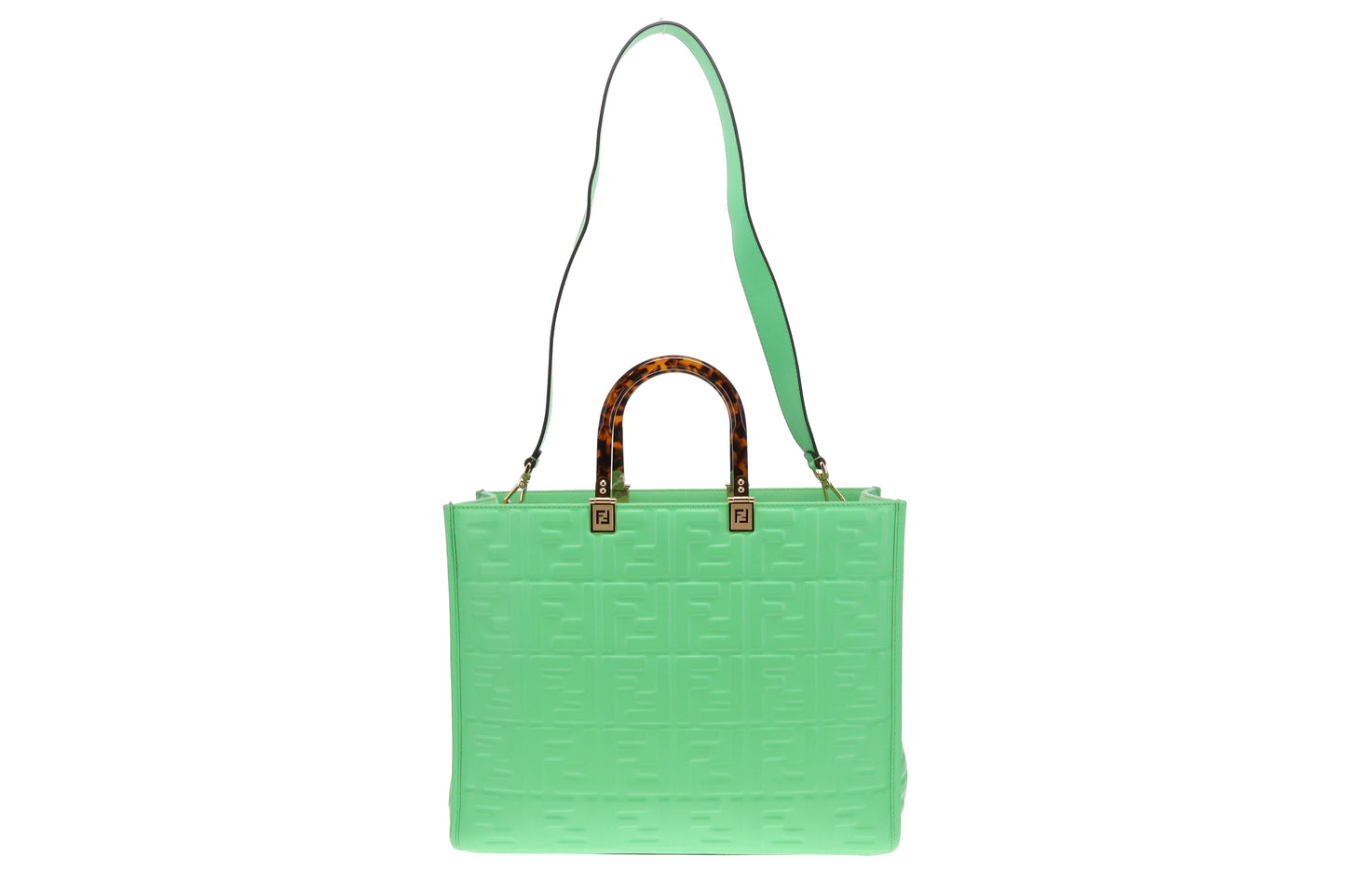 Fendi Edamame Green FF Leather Sunshine Tote