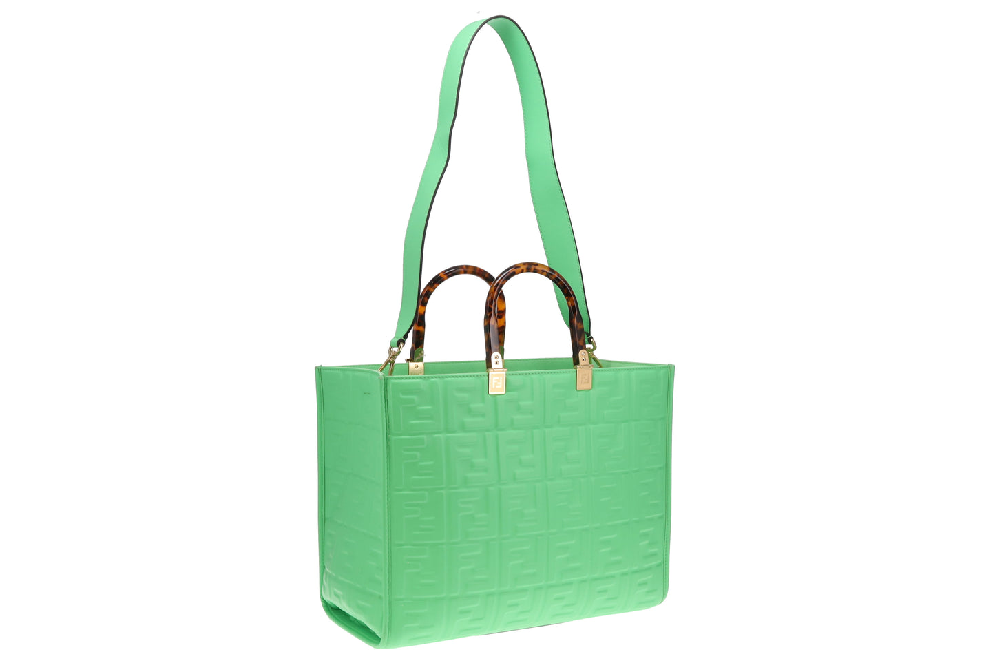 Fendi Edamame Green FF Leather Sunshine Tote