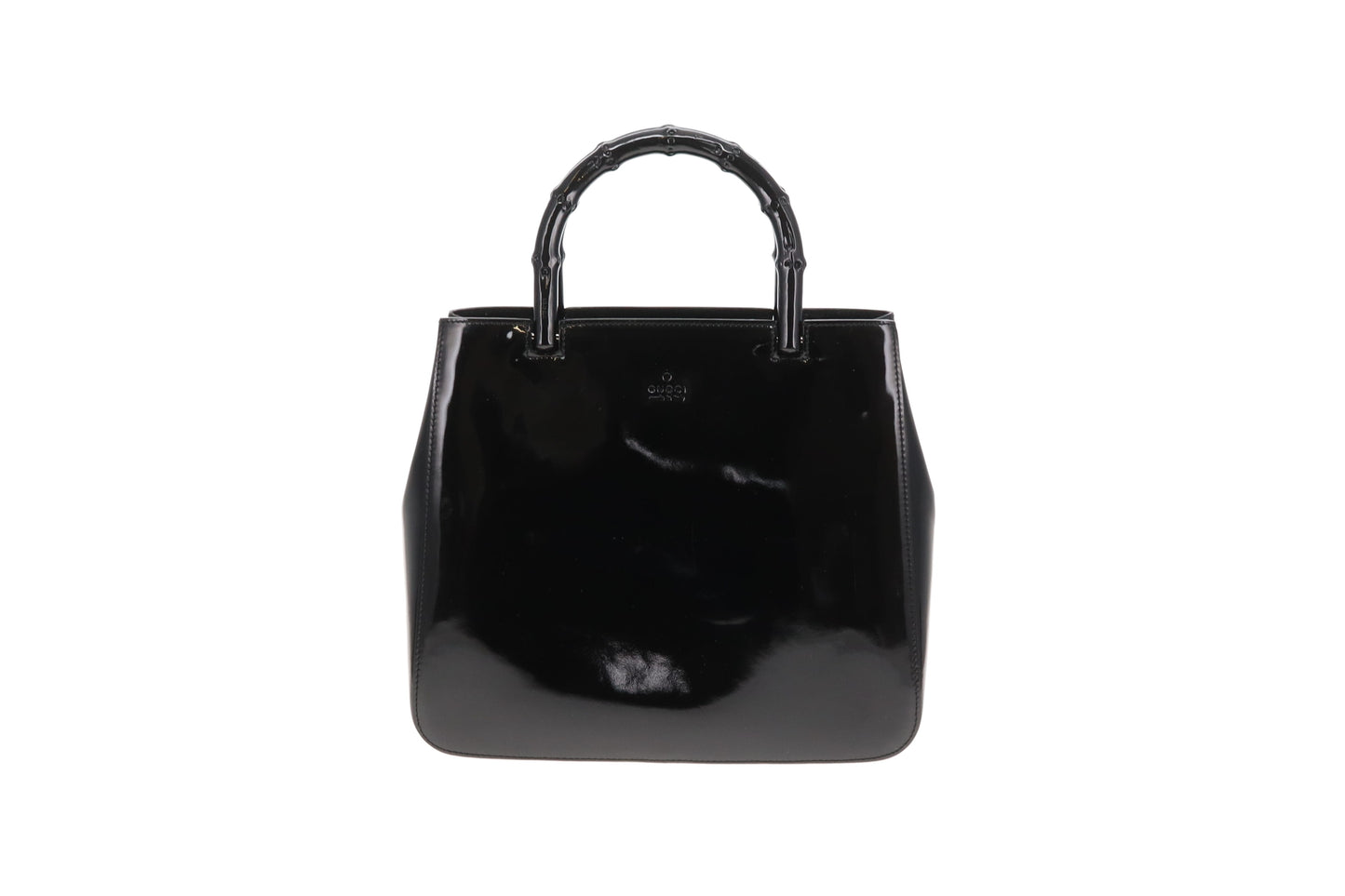 Gucci Bamboo Handle Bag All Black Patent Leather Vintage