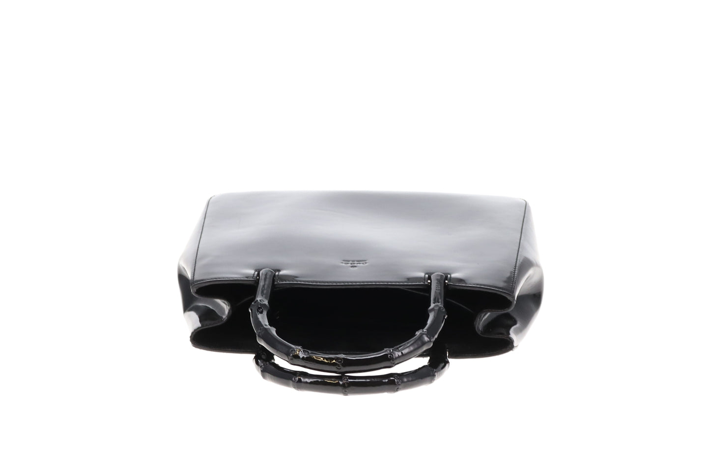 Gucci Bamboo Handle Bag All Black Patent Leather Vintage