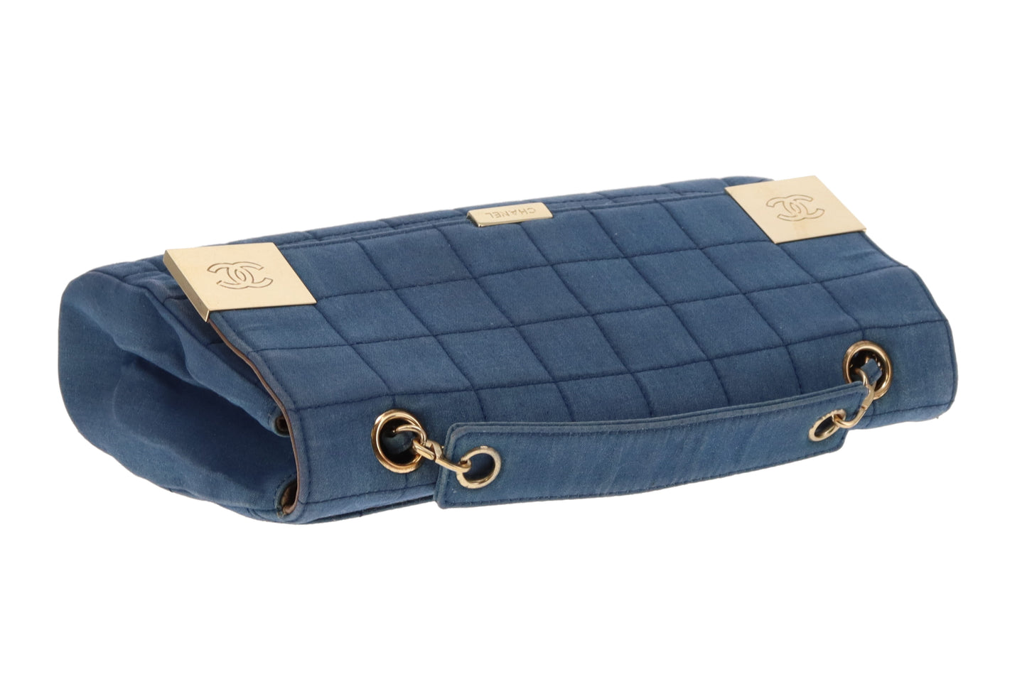 Chanel Denim Flap Bag In Square Quilt & Gold Hardware Vintage