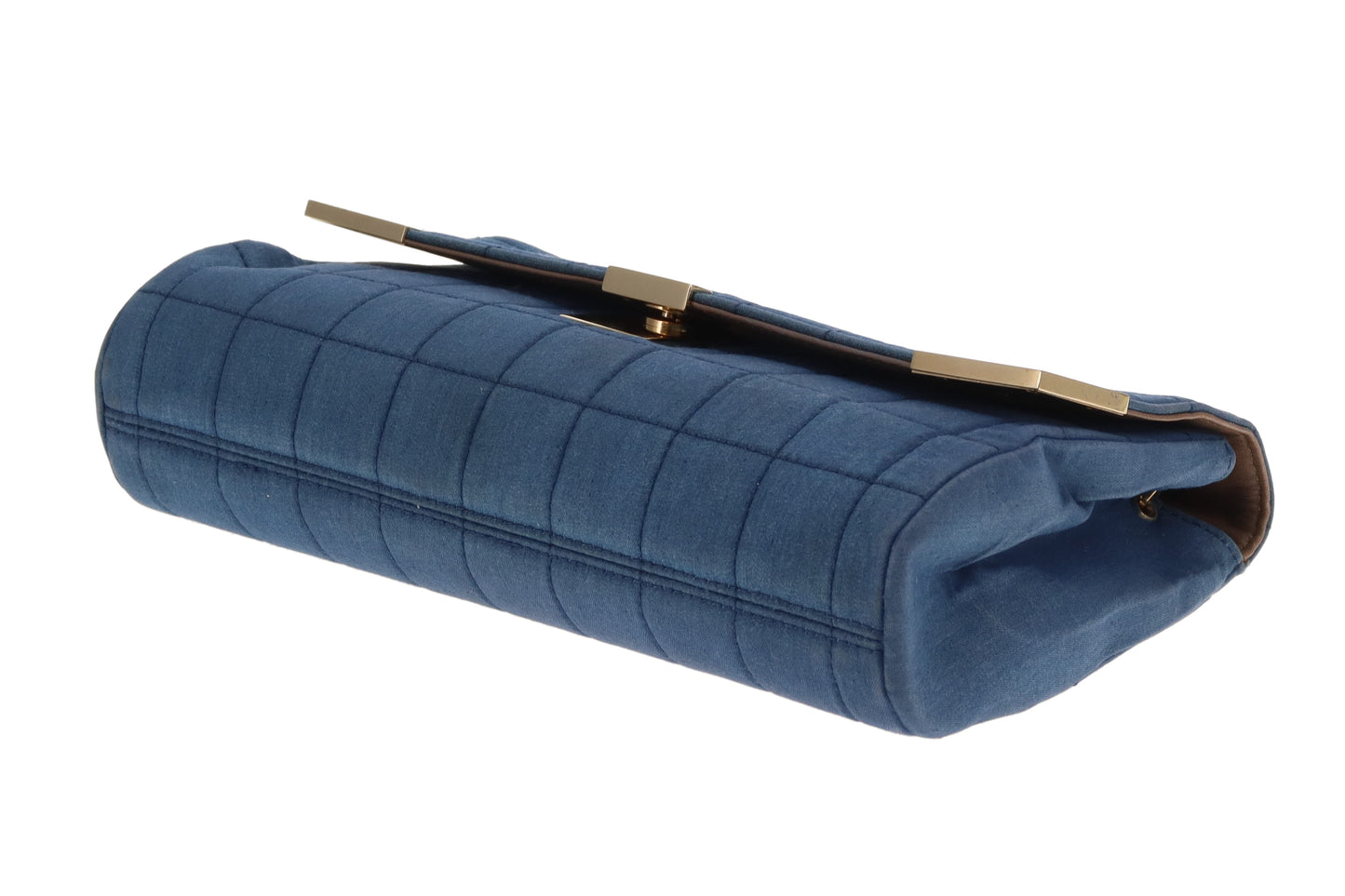 Chanel Denim Flap Bag In Square Quilt & Gold Hardware Vintage