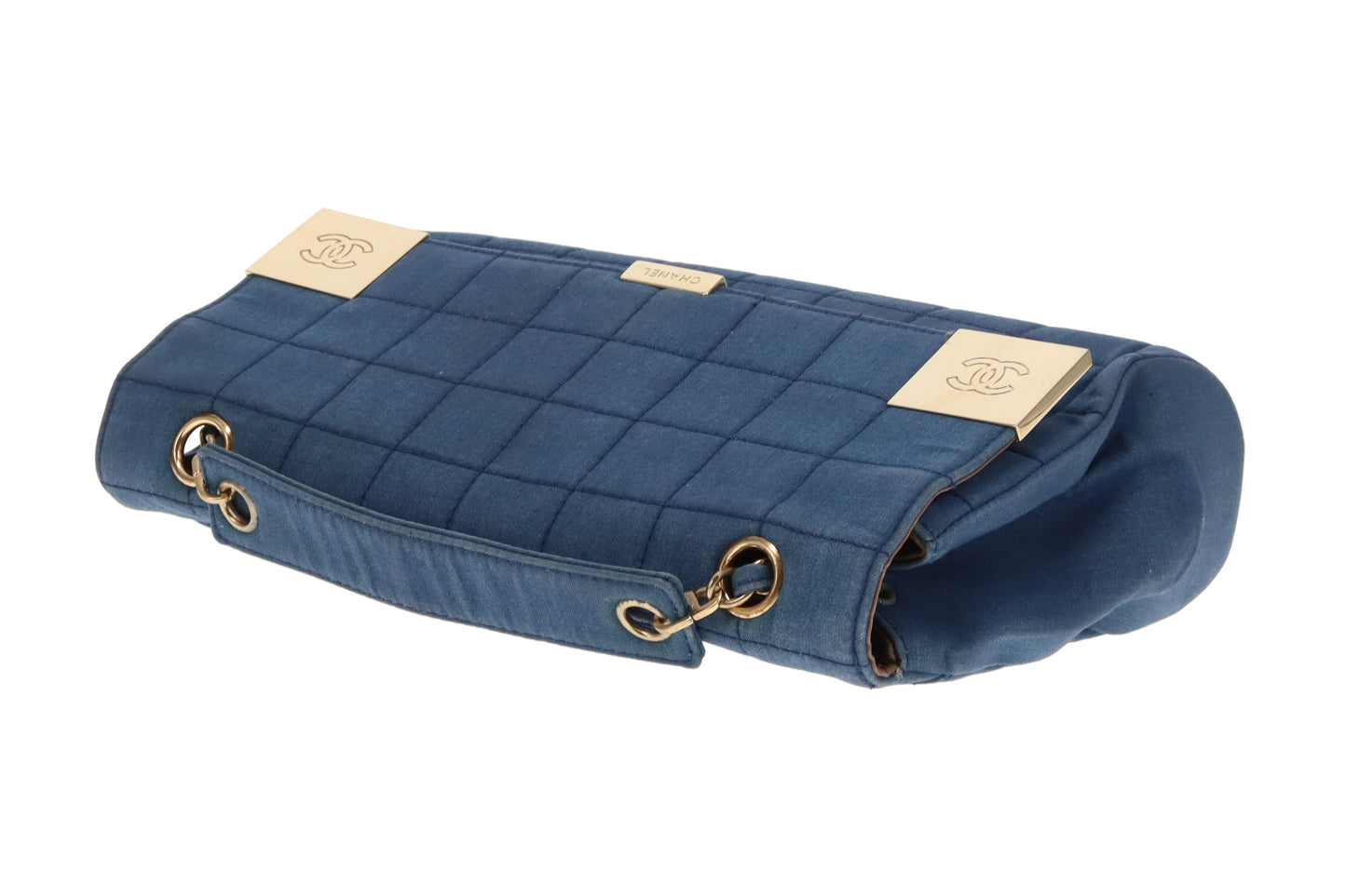 Chanel Denim Flap Bag In Square Quilt & Gold Hardware Vintage