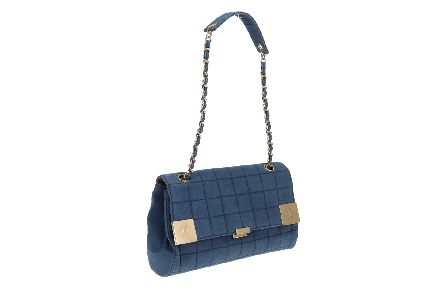 Chanel Denim Flap Bag In Square Quilt & Gold Hardware Vintage