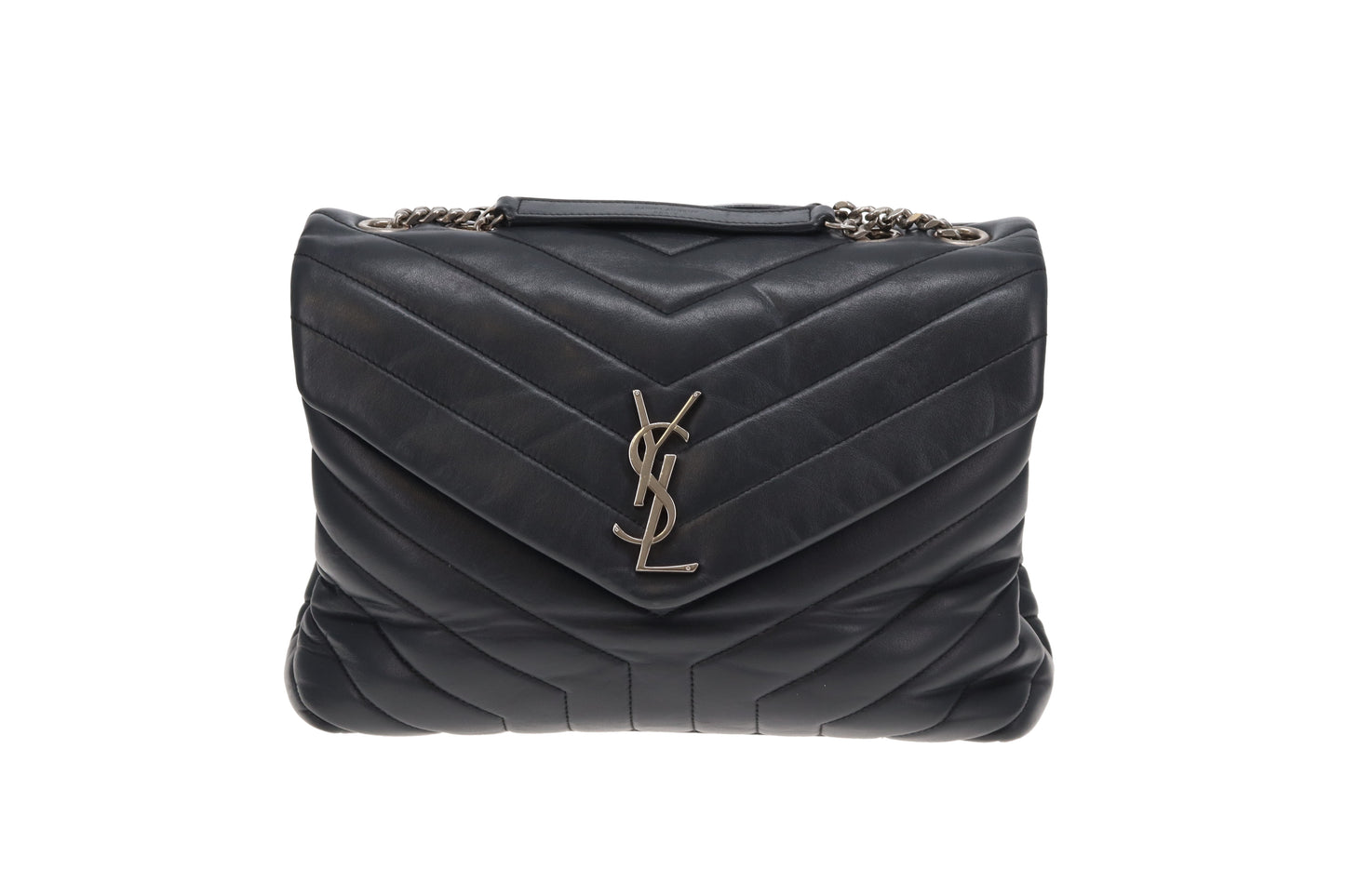 Saint Laurent LouLou Medium In Dark Smog Chevron Leather