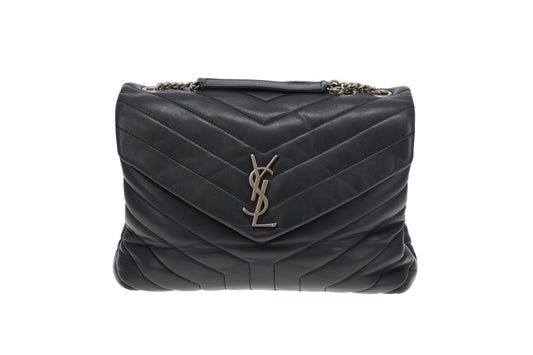 Saint Laurent LouLou Medium In Dark Smog Chevron Leather