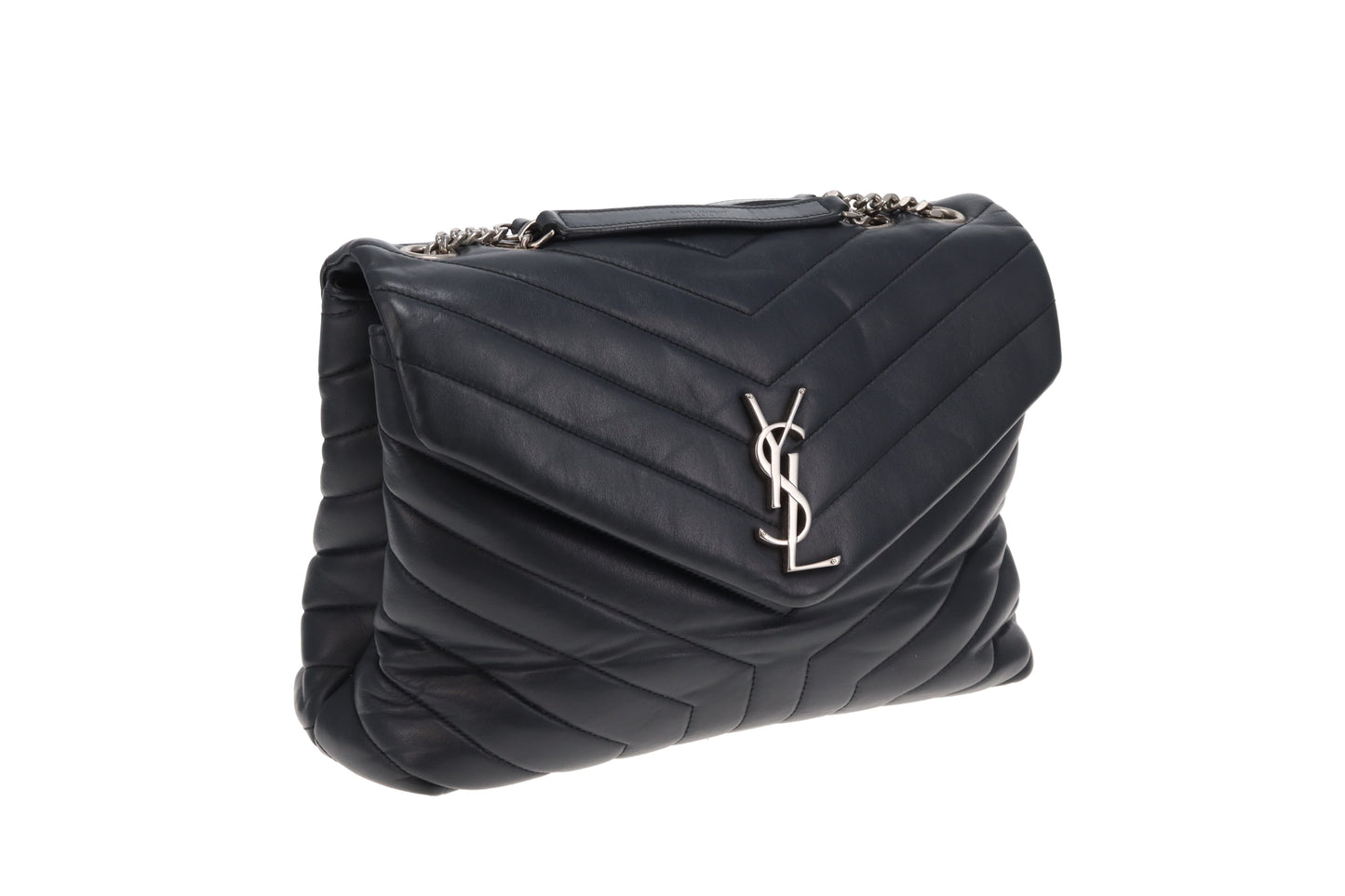 Saint Laurent LouLou Medium In Dark Smog Chevron Leather