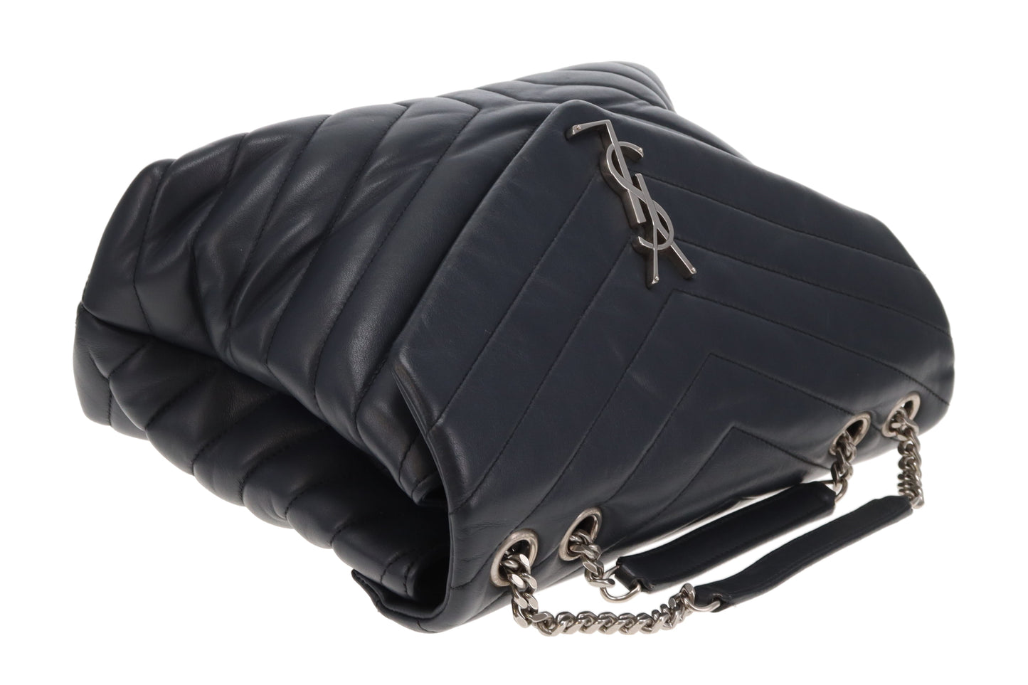 Saint Laurent LouLou Medium In Dark Smog Chevron Leather