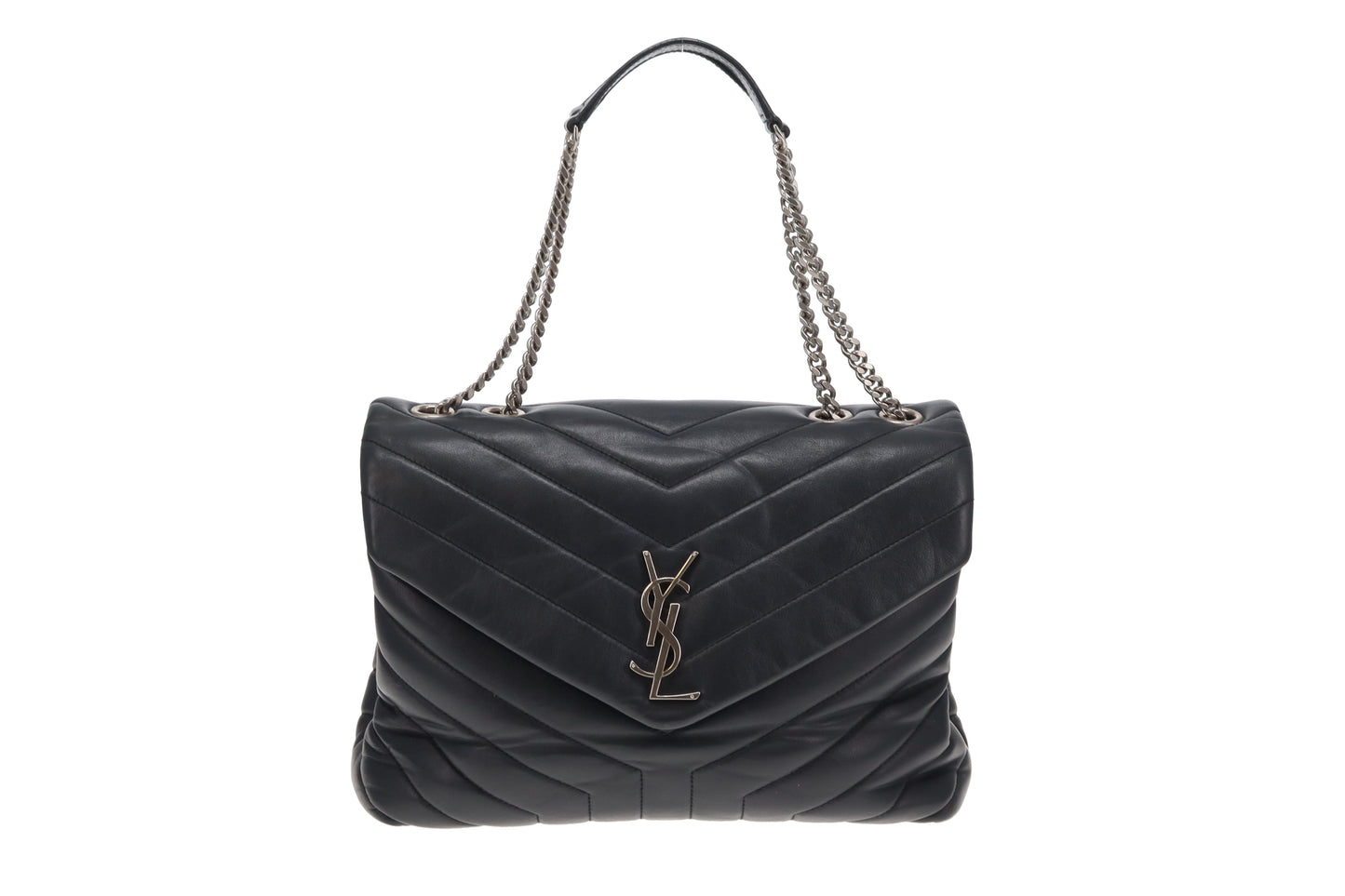 Saint Laurent LouLou Medium In Dark Smog Chevron Leather