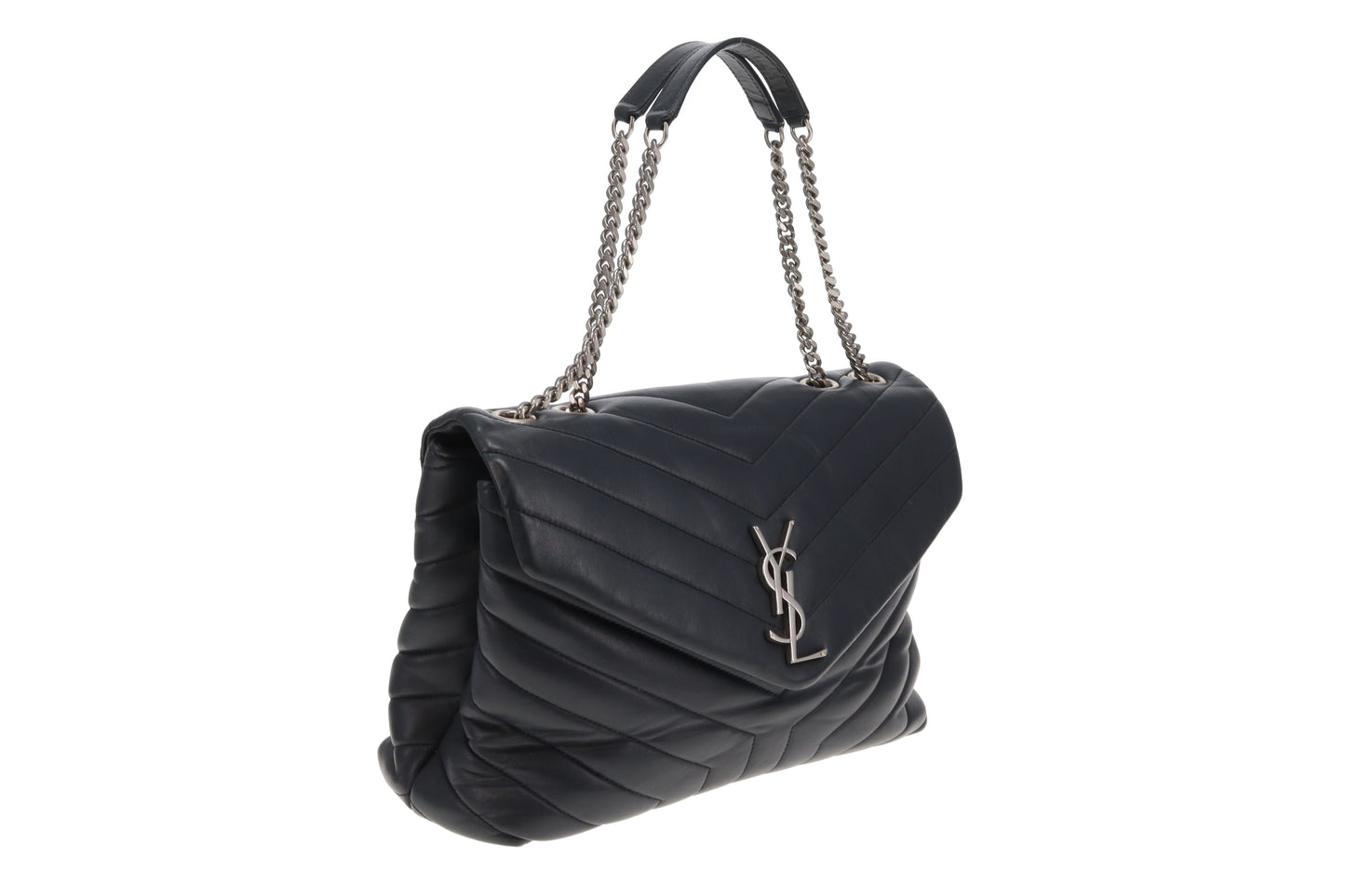 Saint Laurent LouLou Medium In Dark Smog Chevron Leather