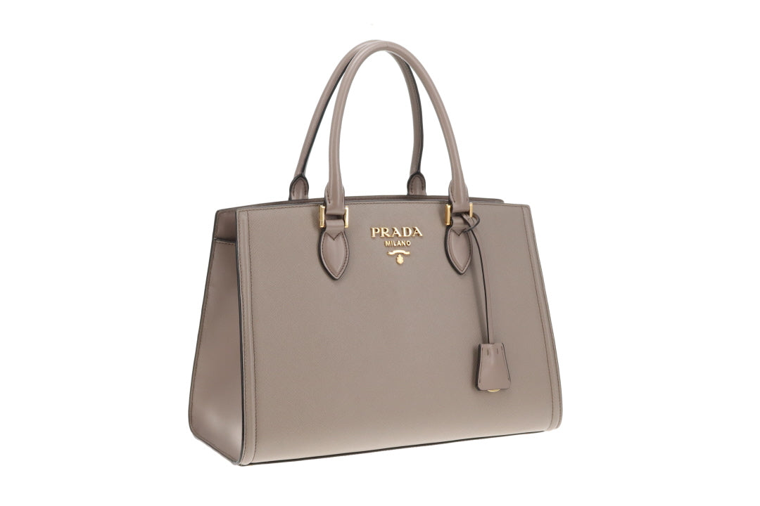Prada 2-Way Tote Bag Grey Saffiano and Calf