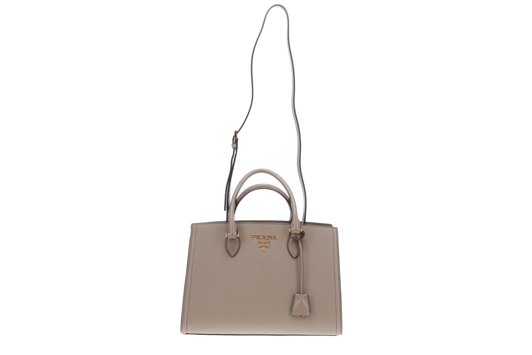 Prada 2-Way Tote Bag Grey Saffiano and Calf