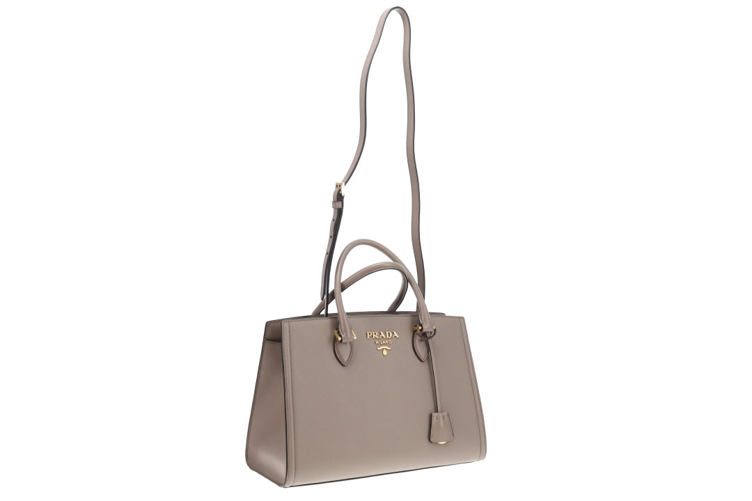 Prada 2-Way Tote Bag Grey Saffiano and Calf
