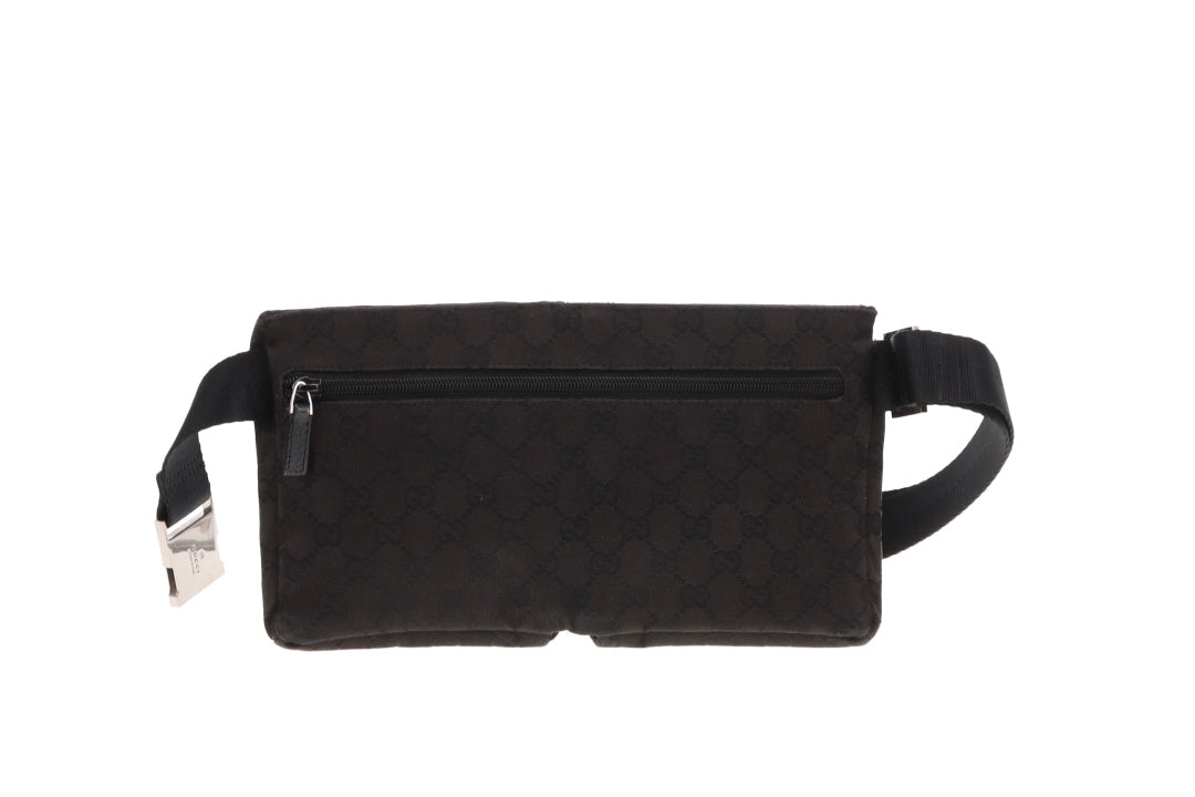 Gucci Double Pocket Waist Bag Black GG Canvas