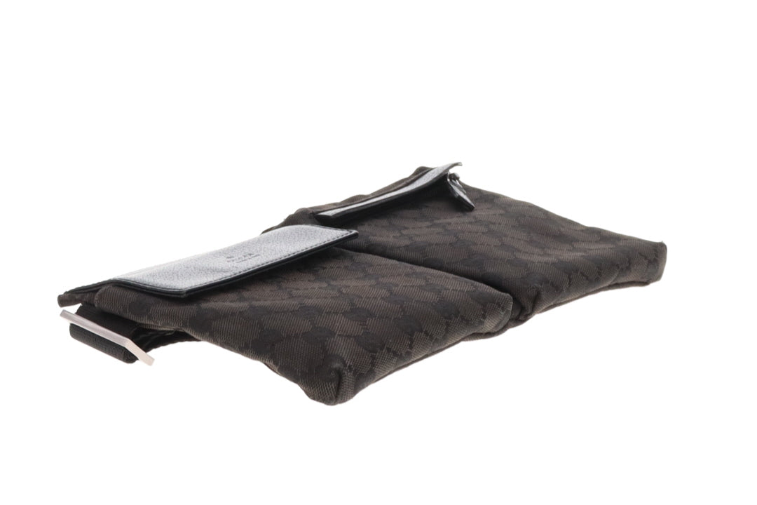 Gucci Double Pocket Waist Bag Black GG Canvas