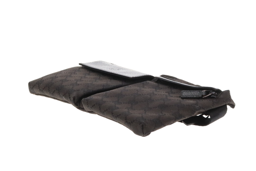 Gucci Double Pocket Waist Bag Black GG Canvas