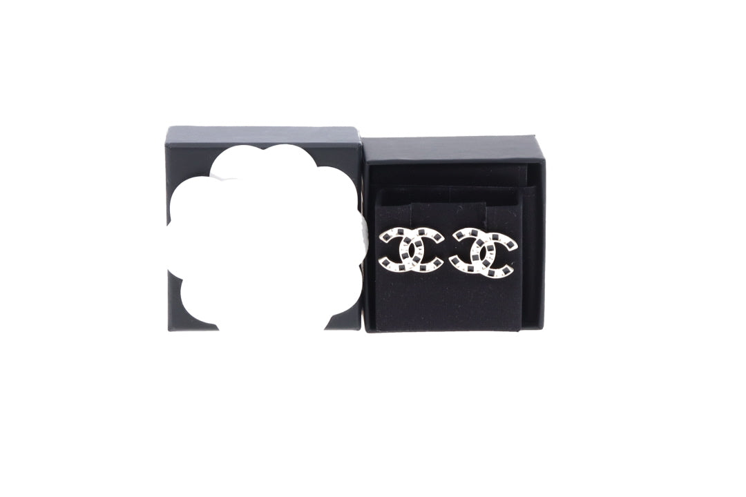 Chanel Earrings CC Large Goldtone, Black Enamel and Crystal 2025