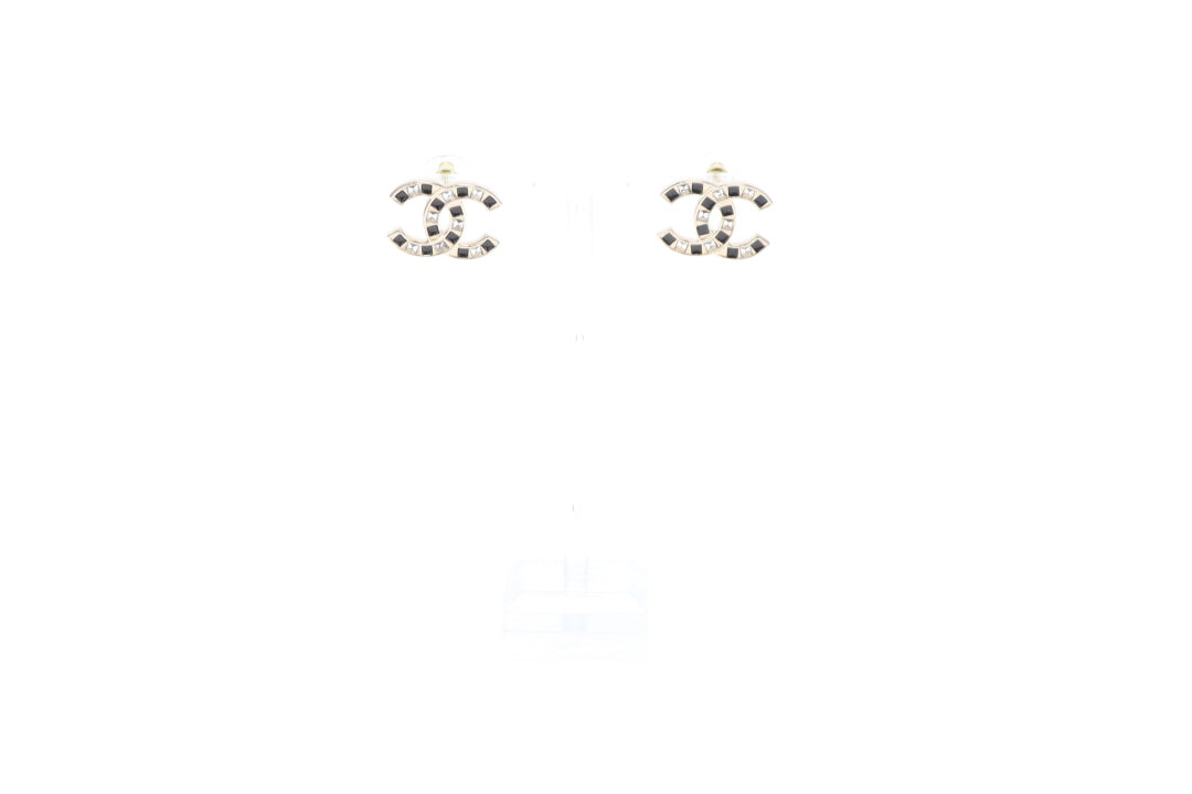 Chanel Earrings CC Large Goldtone, Black Enamel and Crystal 2025