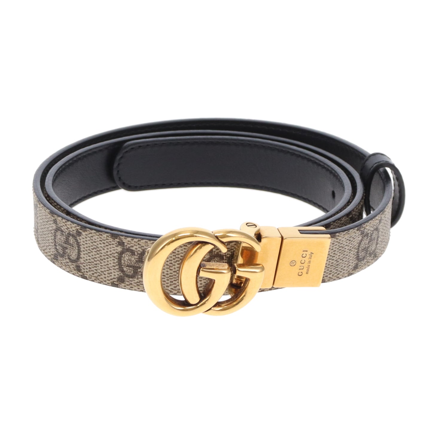 Gucci Marmont GG Thin Belt In GG Supreme Canvas & Leather 80/32