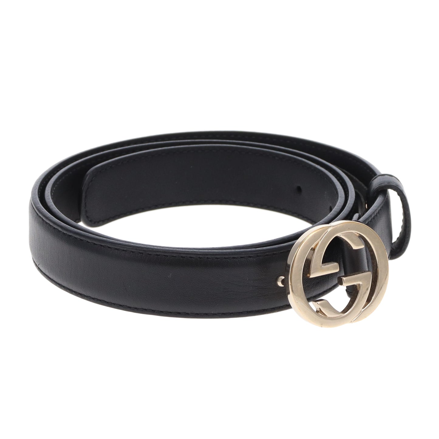 Gucci Interlocking G Thin Black Belt 80/32 Gold Buckle