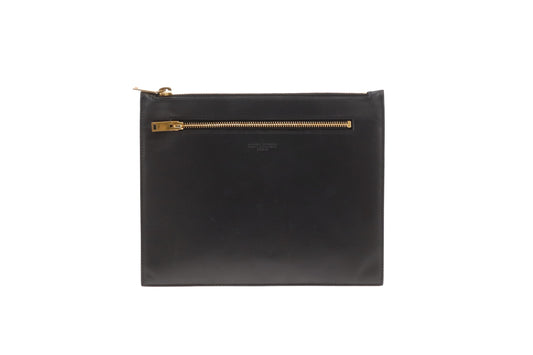 Saint Laurent Black Smooth Leather Paris Pouch With Zips GH