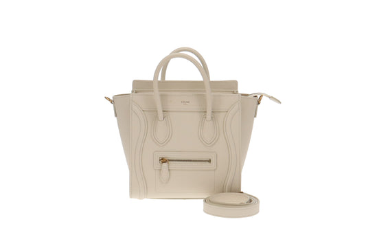Celine White Drummed Calfskin Nano Luggage