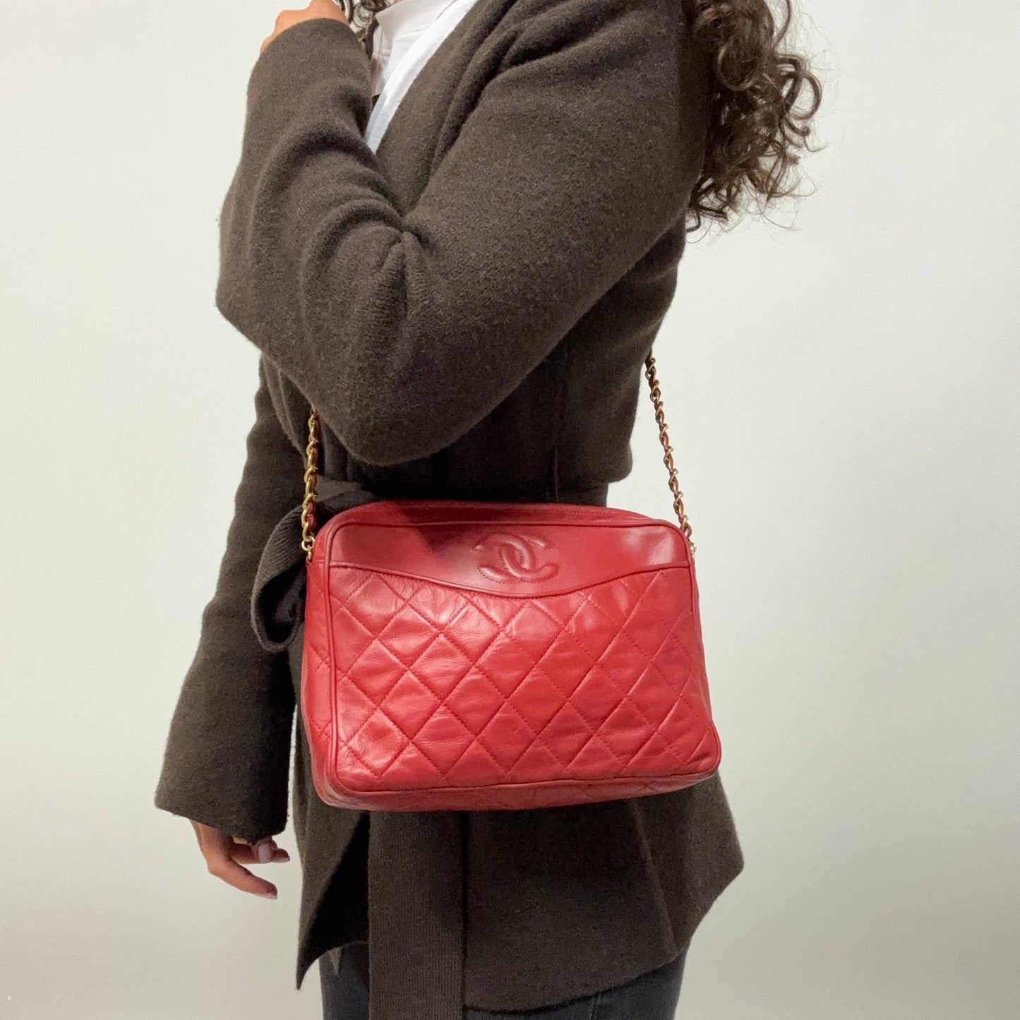 Chanel Vintage Matelasse Lambskin CC Camera Bag Red