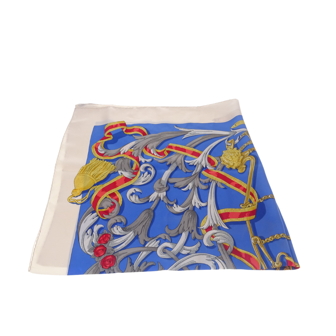 Hermes Blue 100% Silk Le Moris "A La Conetable" 90cm Scarf
