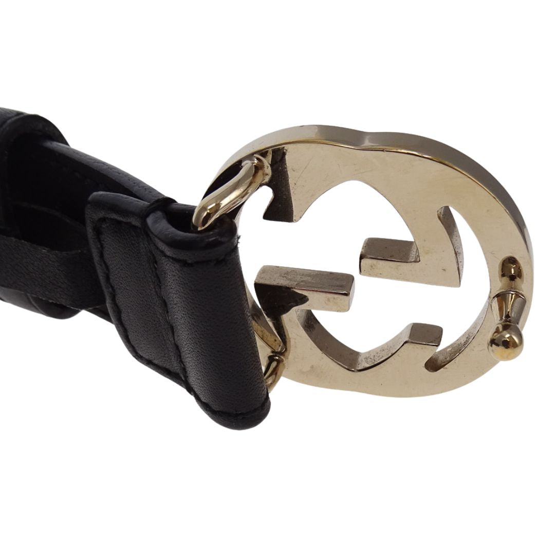 Gucci Interlocking G Thin Black Belt 80/32 Gold Buckle