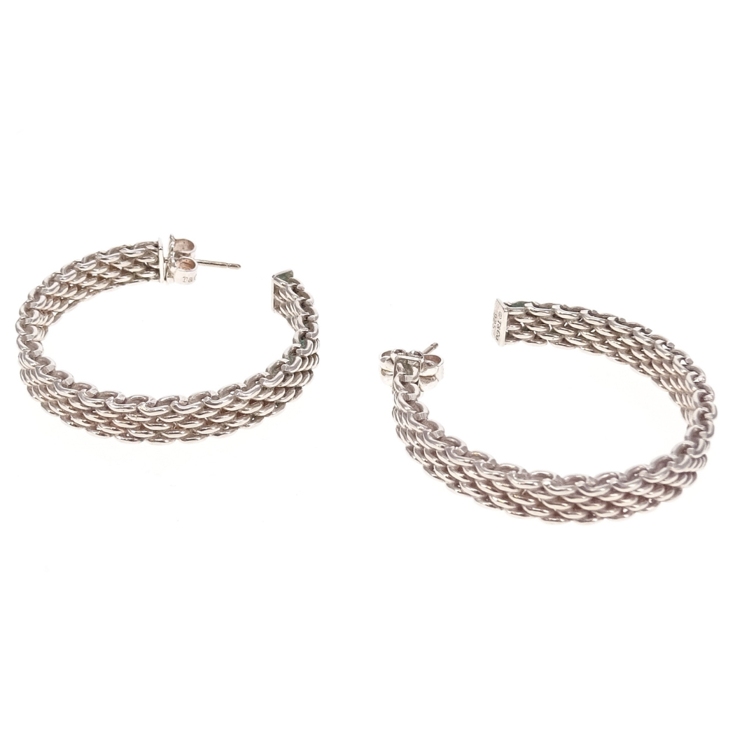 Tiffany & Co Somerset Mesh Hoop Earrings Sterling Silver