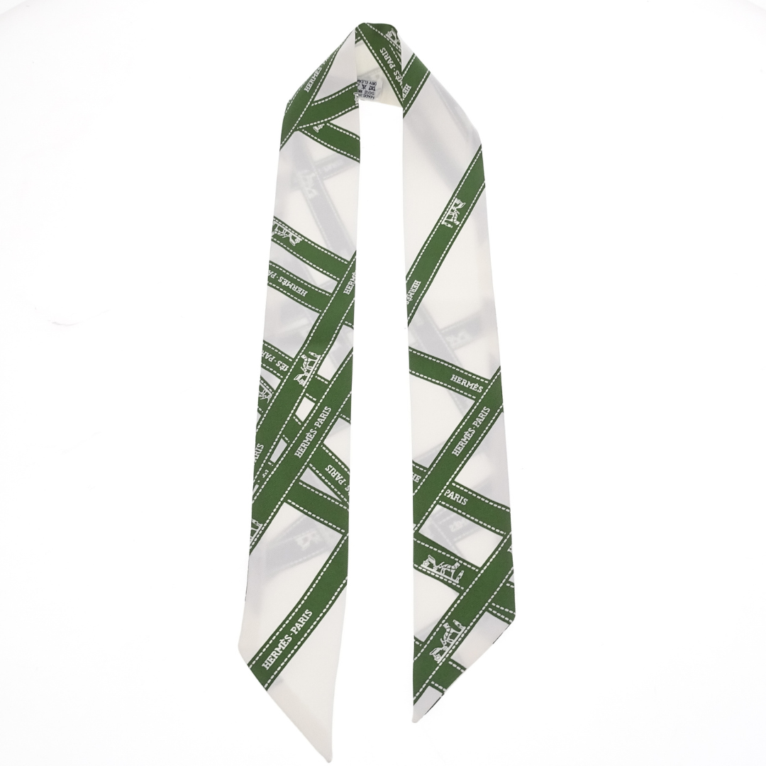 Hermes Silk Twilly Green Ribbon Detail