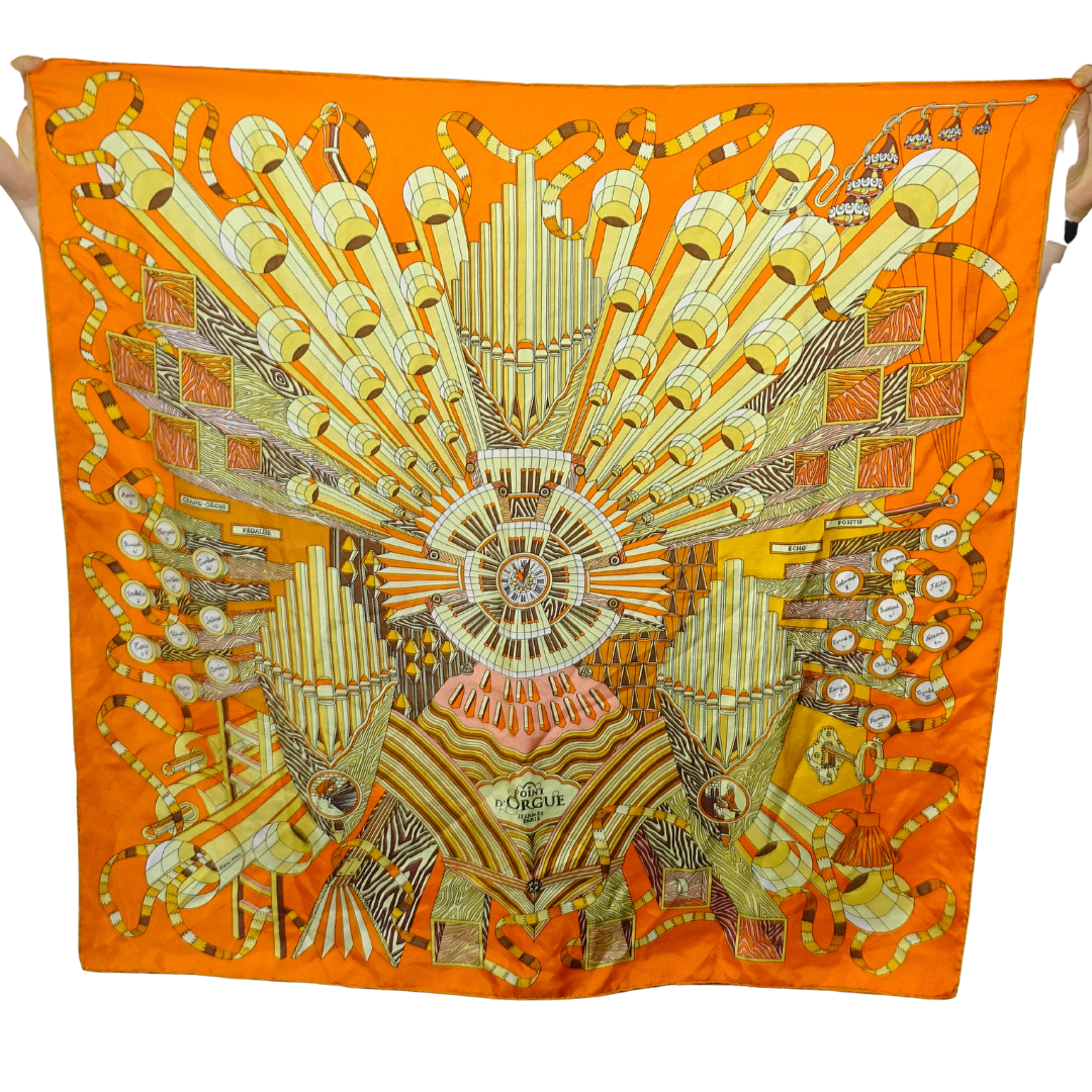 Hermes Point D'Orgue Scarf 90 Orange 100% Silk