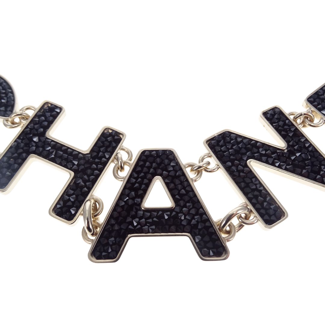 Chanel Logo Gold Tone Necklace With Onyx Caviar 2018