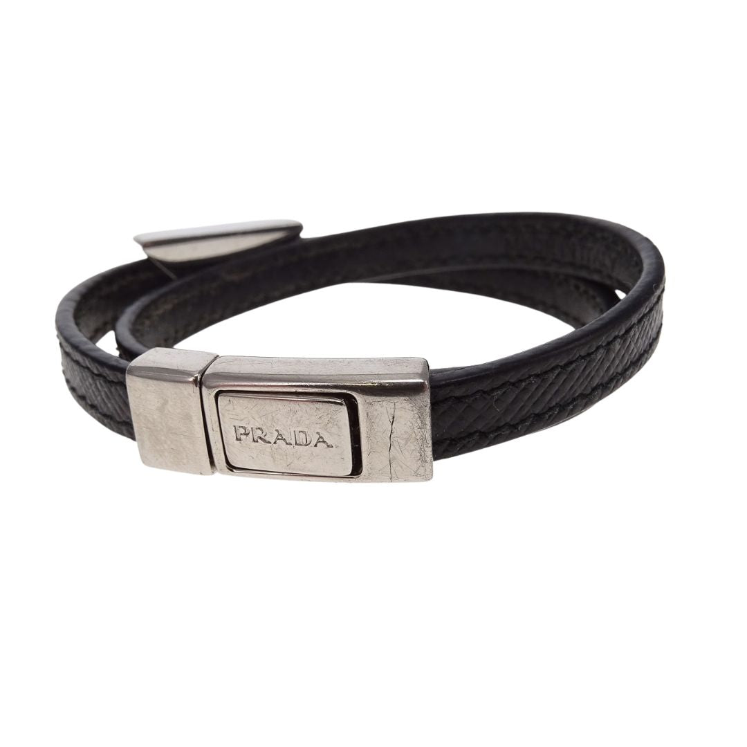 Prada Triangle Logo Double Wrap Bracelet