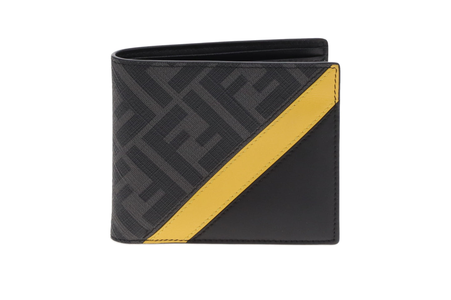 Fendi Grey Zucca with Yellow/Black Leather Folded Wallet