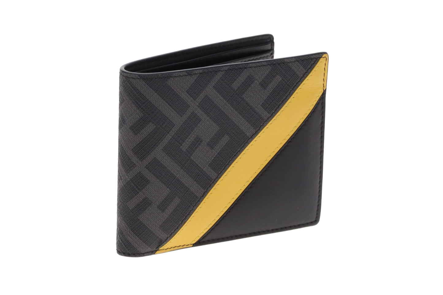 Fendi Grey Zucca with Yellow/Black Leather Folded Wallet