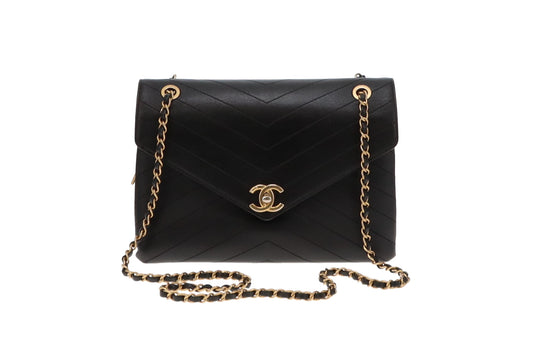 Chanel Black Chevron Leather Coco Envelope Flap Bag 2018/19