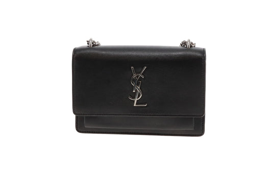 Saint Laurent Black Leather SHW Mini Sunset Bag 2017