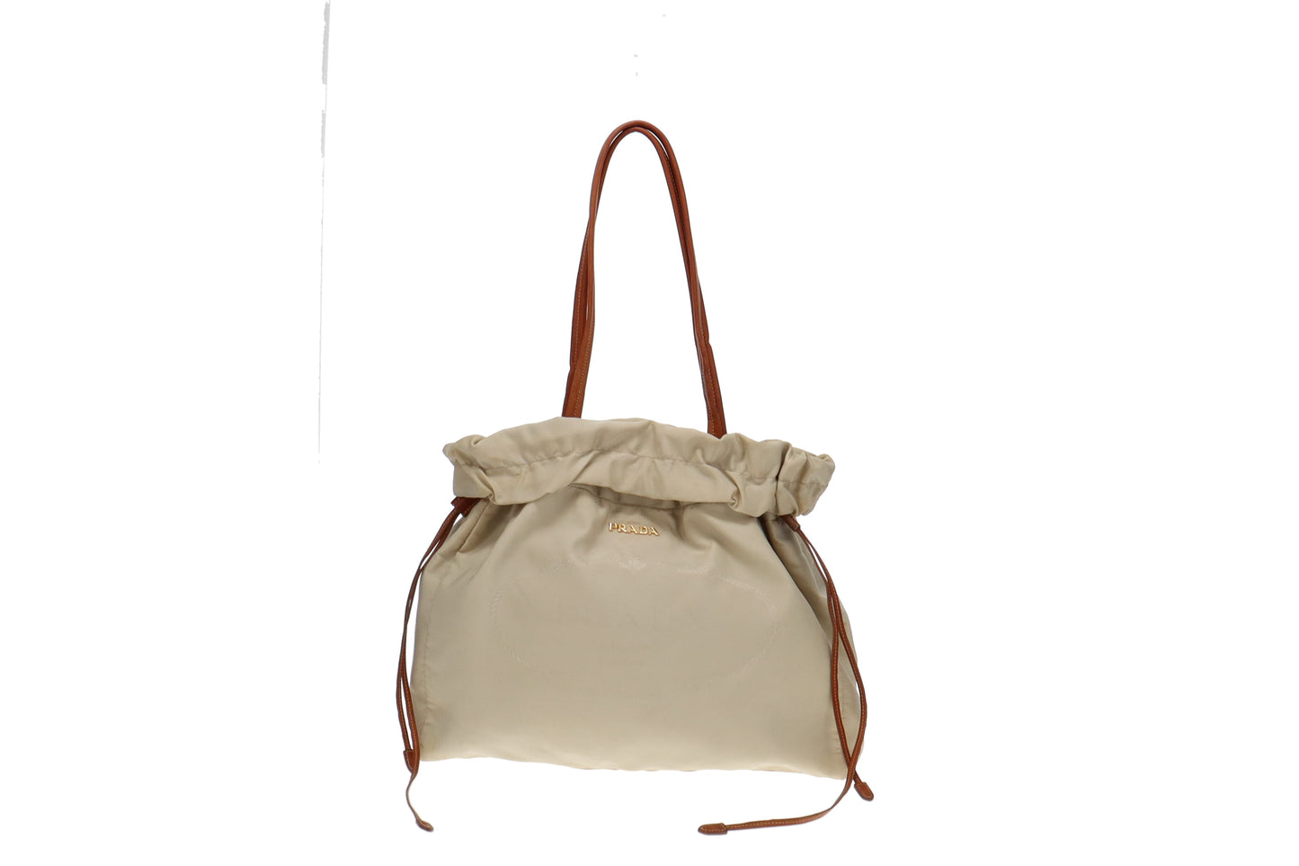 Prada Beige Nylon Drawstring Bucket Shoulder Bag GH