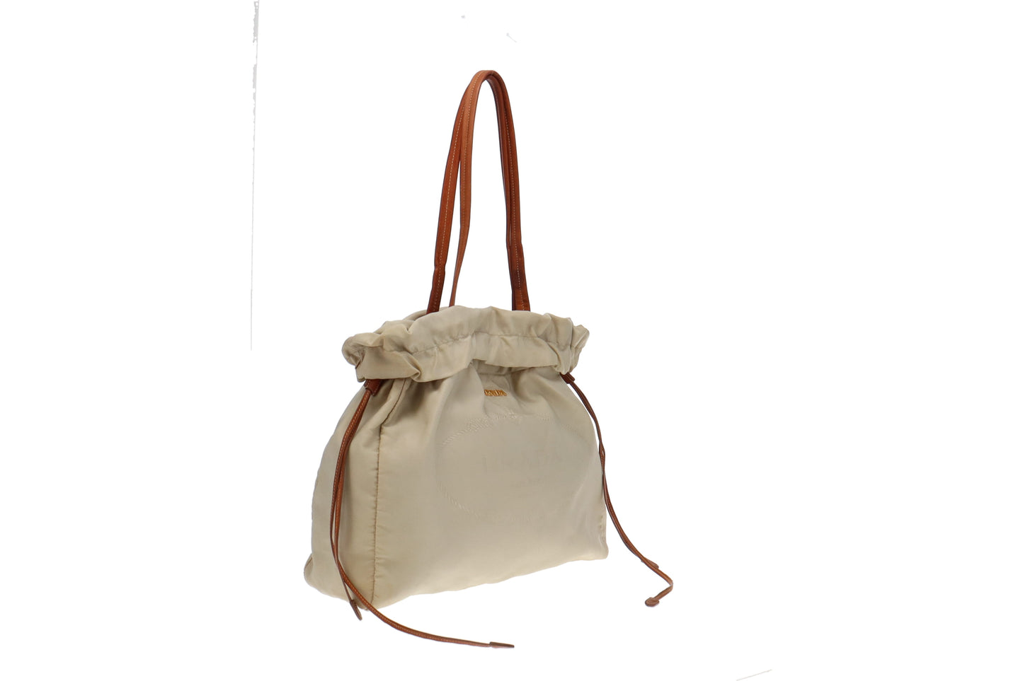 Prada Beige Nylon Drawstring Bucket Shoulder Bag GH