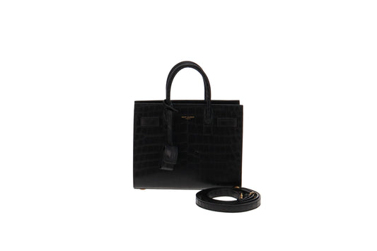 Saint Laurent Black Croc Embossed Leather Nano Sac De Jour