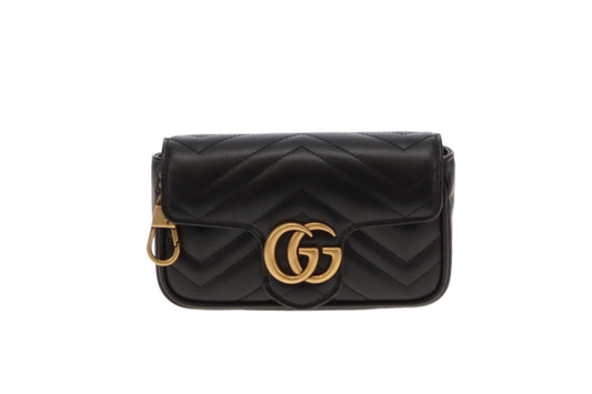 Gucci Black Leather Chevron Super Mini Marmont