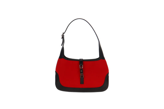 Gucci Red Wool and Black Leather Jackie Vintage Shoulder Bag